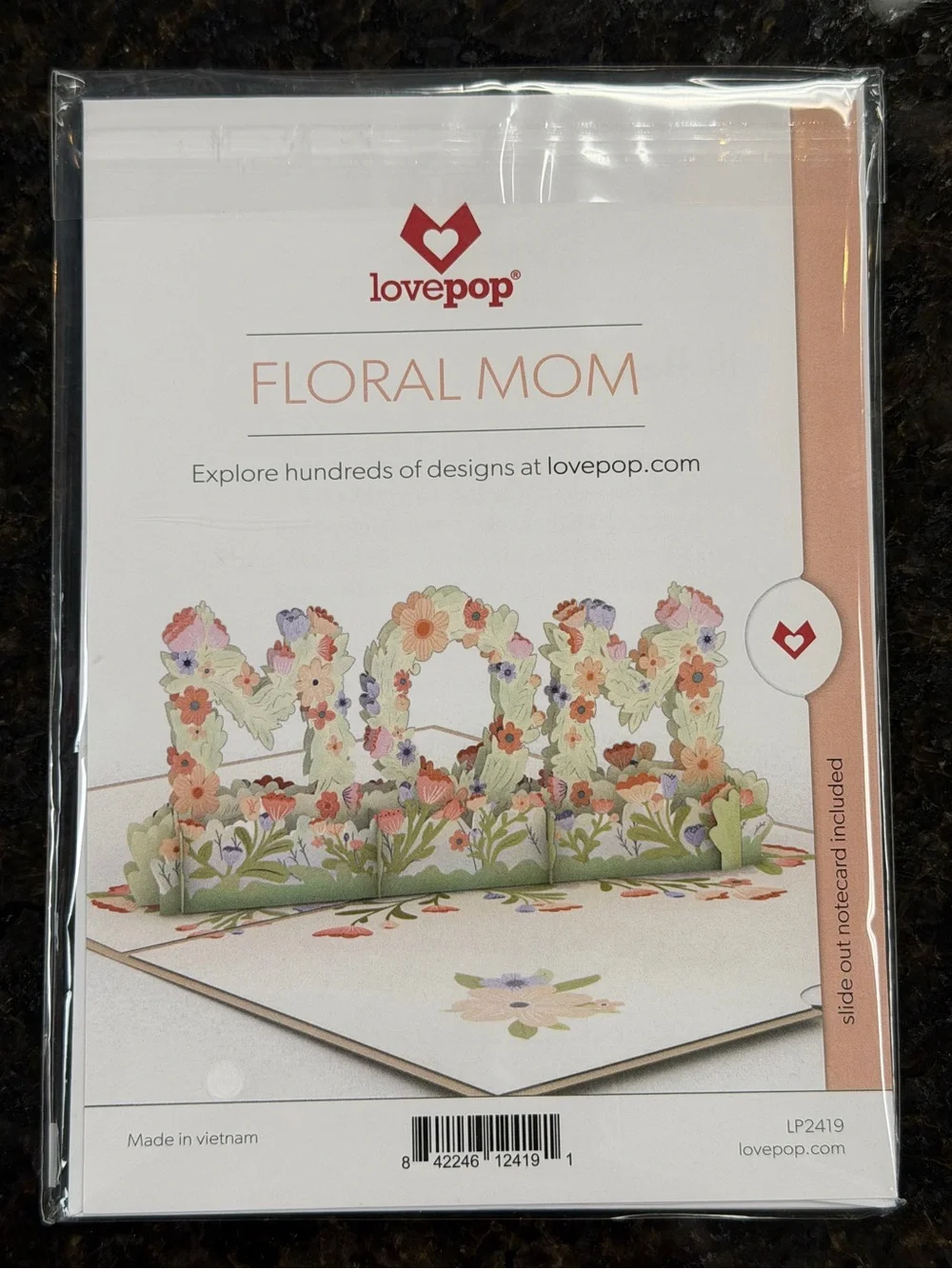 Floral 'Mom' Pop-Up Card in Peach